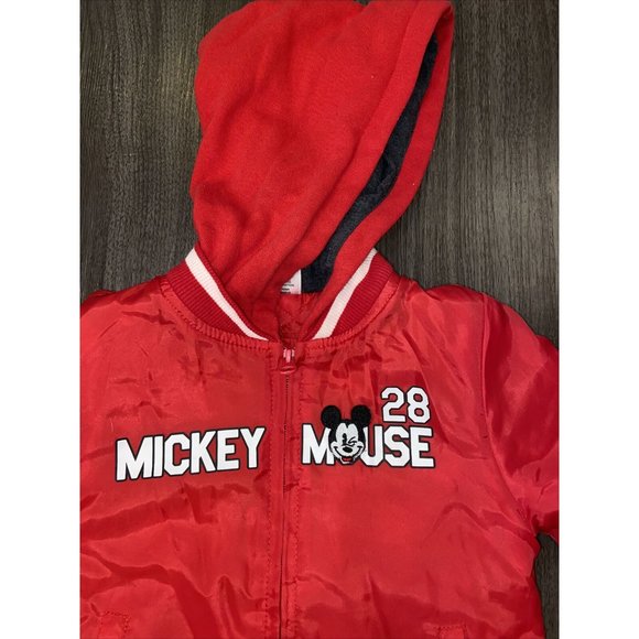 Disney Vintage Mickey Mouse UNISEX Varsity Jacket Hood Red White Stripes  Sz 3T - Picture 4 of 10